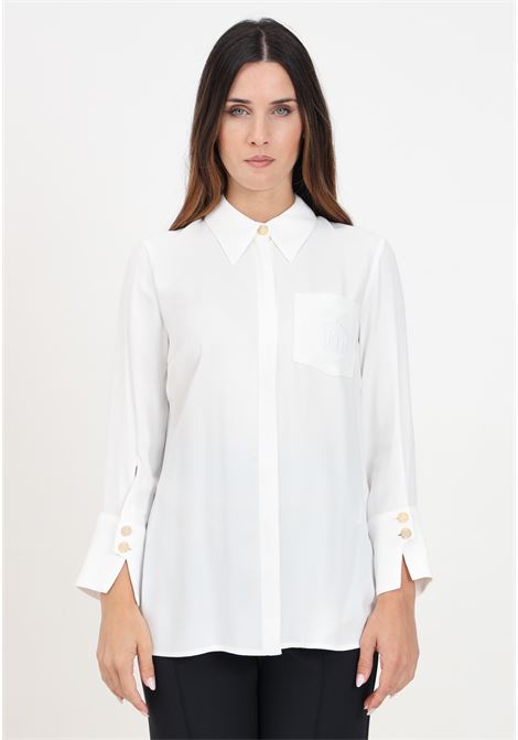 Camicia elegante bianca da donna in georgette con patch logo ELISABETTA FRANCHI | CA09146E2360